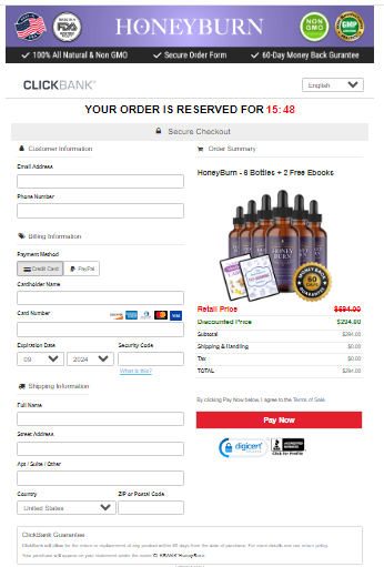 HoneyBurn Secured Checkout Form